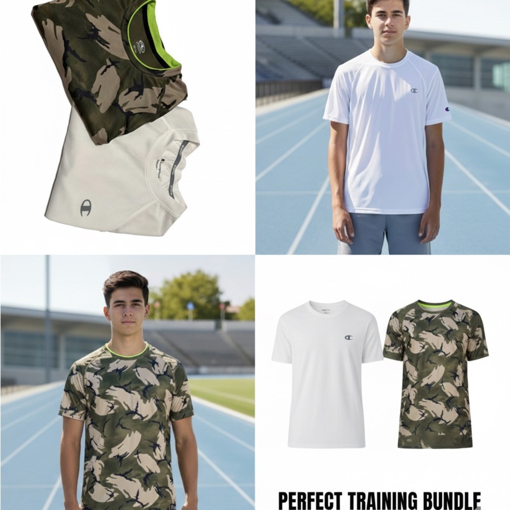 Champion and ATHLETICWhite and Camo T-Shirt Set (T13)